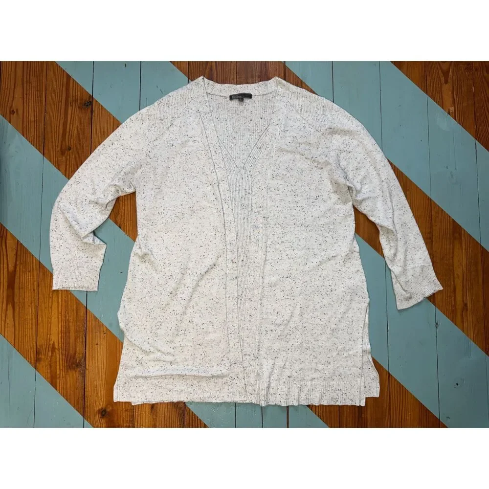 89th & Madison Long Cardigan Sweater XL Speckled Salt & Pepper Open Front Knit
